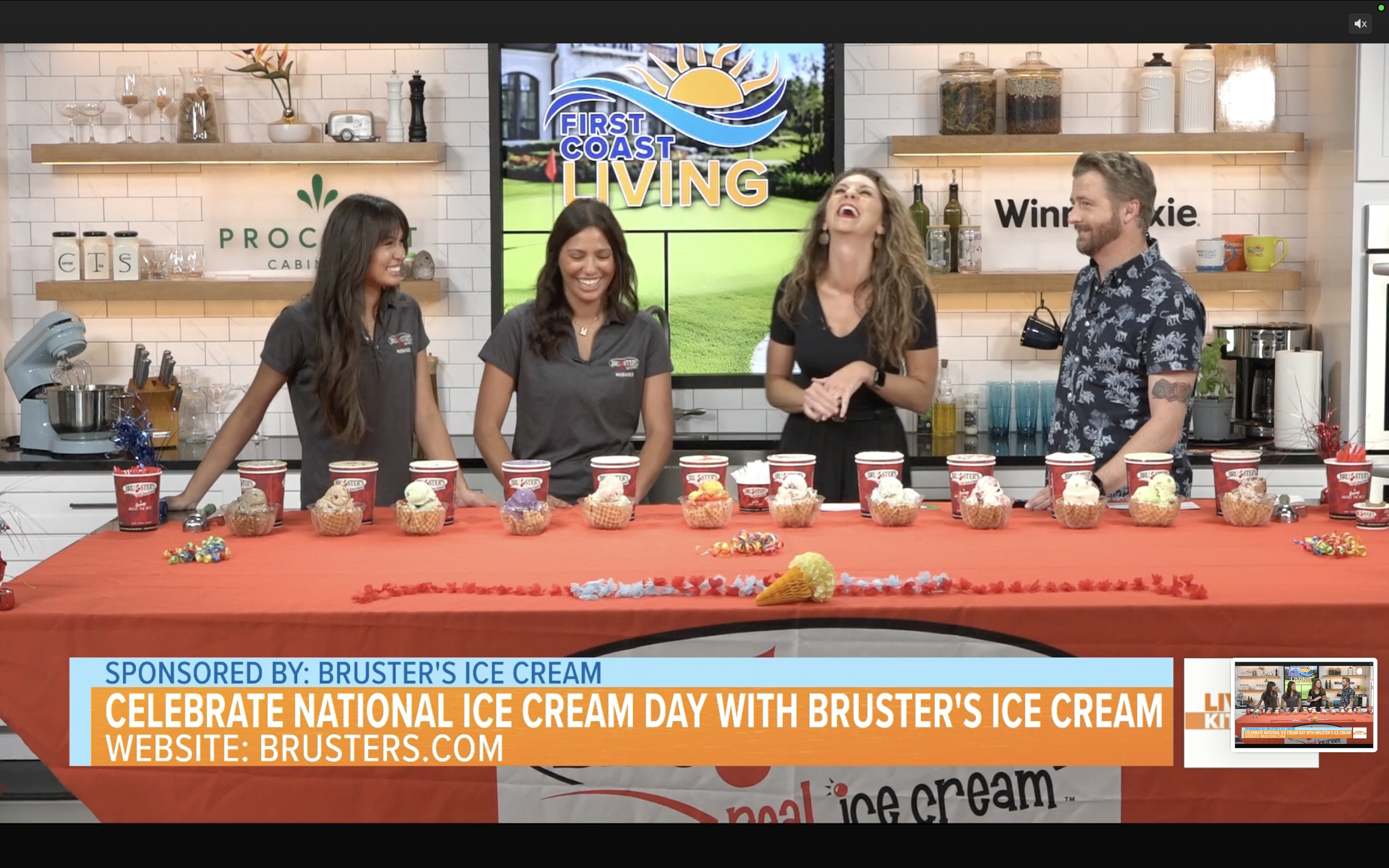 Jacksonville, FL Bruster's Real Ice Cream managers showcase sundaes on the television news show, First Coast Living.